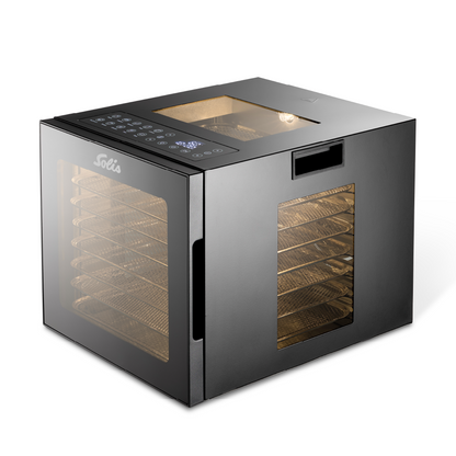 Angled view of Solis VitaDry Food Dehydrator showing transparent sides
